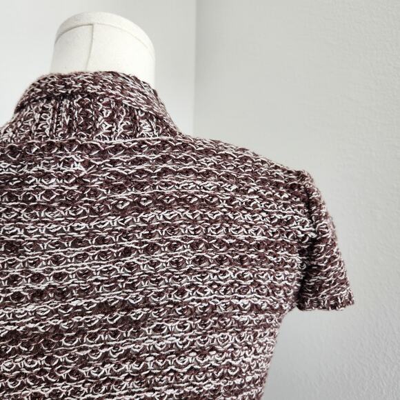 Y2K Mudd Knit Cap Sleeve Brown Longline Open Cardigan with Stud Pocket S - Picture 10 of 12